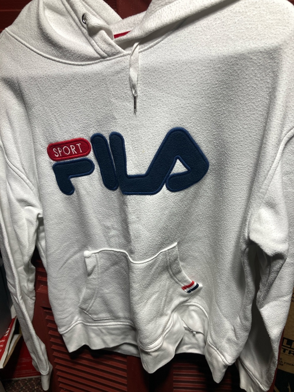Fila White Crewneck Hoodie med with Navy & Red Logo